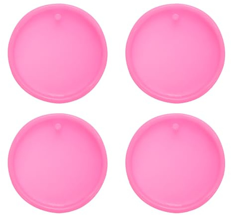 QUARKZMAN 4 Pcs Pequeños Moldes de Resina en Forma de Círculo, Kit de Moldes de Silicona con Agujero para Colgantes Llaveros Adorno Joyería Artesanal, Rosa
