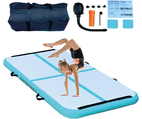 COLCHONETA AIRTRACK INFLABLE | Bomba Incluida | Gimnasia + Yoga + Entrenamiento En Casa | Amortiguación Extra, Impermeable y Portátil | Uso Interior/Exterior Niños Adultos y Atletas (Azul, 200x100x10)
