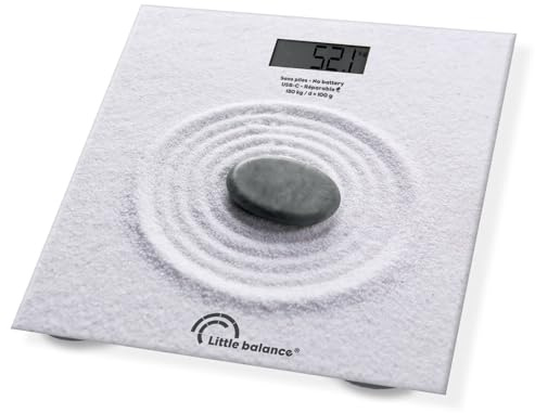 LITTLE BALANCE 8841 Zen, Personenwaage ohne Batterie, wiederaufladbar, USB-C, reparierbar, 180 kg, Zen-Design