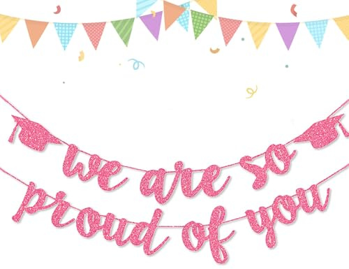 LUMOOM Abschluss Girlanden, Herzlichen Glückwunsch Girlande, Graduation Dekoration Glitzer mit Absolventenhut Motiv, Bachelor Deko, Bestandene Prüfung Abschlussfeier Party Deko (Rosa)