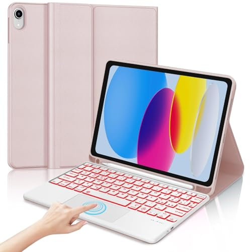 Teclado iPad A16 11ª/10ª Generación (2025/2022) con Touchpad, Funda Teclado para iPad 11 Generación 11 / 10 Gen 10.9 Pulgadas, Español Ñ Retroiluminación Bluetooth Magnéticamente Keyboard, Rosa