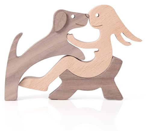 BOXOB 3 Stück Hund Holzfiguren, Erinnerungsgeschenke Holz Skulptur Haustier Statuen für Dekoration Verlust des Tieres