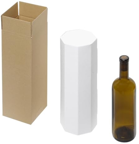 HASHI-HACO 6-Bottle Wine Shipping Box, Two-Piece Design, Eight-Sided Bottle Protector, White (4.6 x 4.6 x 13.4 in)