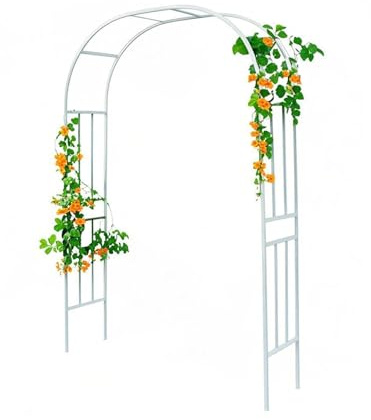 Enrejado de arco de acero blanco para plantas trepadoras, estructura de soporte de vid de metal para exteriores, fácil de montar, decoración de boda y fiesta para patio, césped, pérgola (320 x 240 cm)