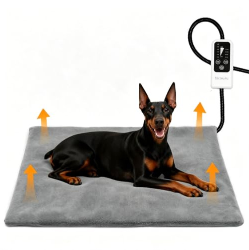 BECEMURU Haustier Heizkissen für Katze Hund 90x60cm, 6 einstellbare Temperaturen und 4 einstellbare Timer, Einstellbar Elektrisches Heizkissen mit Anti-Bite-Schlauchwickel Kabel