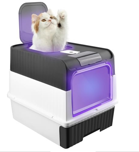 MUL-BOUTIQUE großes katzenklo mit UV-Sterilisation, Tragegriff und Schaufel, UV-Desinfektion, Geschlossene katzenklo Gross, Toilettenhaus, 35 * 49 * 37cm Sterilisation (Schwarz)