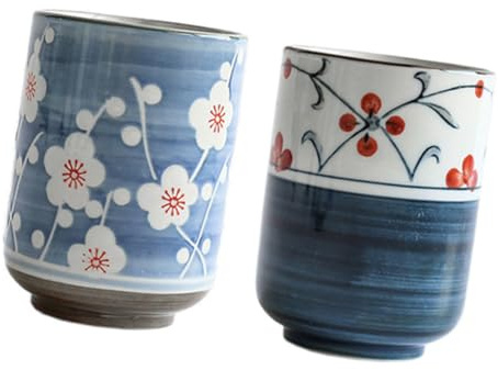 DECORNIJIA 2 pièces Tasses à Thé Japonaises Céramique Émaillée Résistantes Chaleur Décoratives pour Maison et Salon de Thé Motifs Traditionnels Uniques