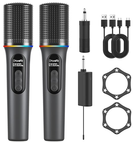 CARUDI Wireless Microphones dynamic RGB lighting,dual wireless microphones,5-level volume adjustment,40-hour battery life,rechargeable Karaoke Microphones for Singing,parties, and Wedding, DJ,Speech