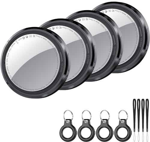 Air Traceur Tag Lot de 4, Localisateurs D’Objets Bluetooth Fonctionne avec Apple Localiser (iOS Uniquement), Air Localisateurs Tags pour Valises/Portefeuilles/Clés/Sacs, Batterie Remplaçable, Noir