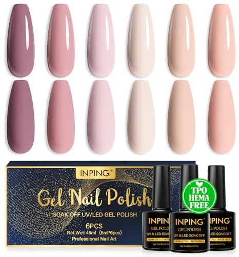 INPING UV Nagellack, TPO-FREE HEMA-FREE, 6 Farben Nude Rosa Gel Nägel Soak-Off UV/LED Gel Nägel für Anfänger DIY Nail Art Lack Maniküre Salon, Langlebig, 8 ML