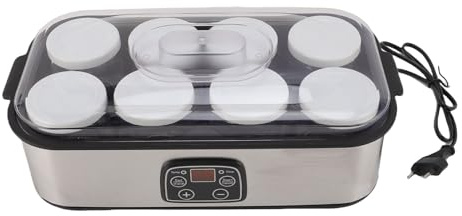 Buachois Yaourtière Automatique avec Affichage LCD, Programmable Température Réglable 8 Pots Verre 1.44L pour Yaourt Maison Fromage Blanc Diples