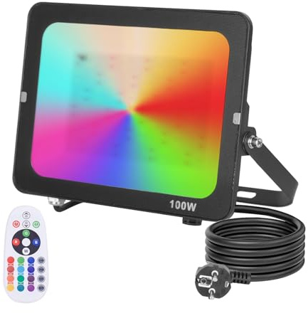 JBdusn 100W Foco LED RGB de Colores Exterior, Foco LED Proyector Colores IP66 Impermeable, 16 Color 4 Modos, Para Jardín,Terraza,Halloween,Pascua, Navidad,Iluminación Paisajística