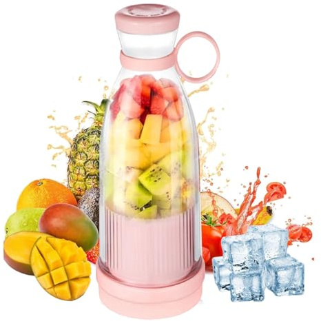 Portable Juicer, Fashion Portable Blender for Shakes and Smoothies, Portable Juicer Blender Bottle, Powerful Mini Blender with USB for Travel, Outdoor, Gym, Office (Pink)