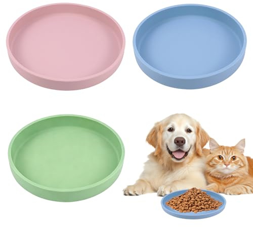 3 Stück Futternapf Katze Silikon, 18cm katzennapf Flach Silikonnapf Breit Katzen Näpfe Futterschale für Katze Hunde Nassfutter Trockenfutter Wasser (Rosa Blau Grün)