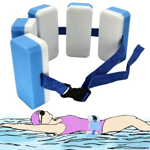 Schwimmgürtel, Verstellbare Schwimmhilfe mit 5 Blockelementen & Sicherheitsverschluss, Schwimmtrainer geeignet für 14-40 kg, Schwimmgurt für Anfänger, Ideal für Pool, See & Urlaub (Blau)