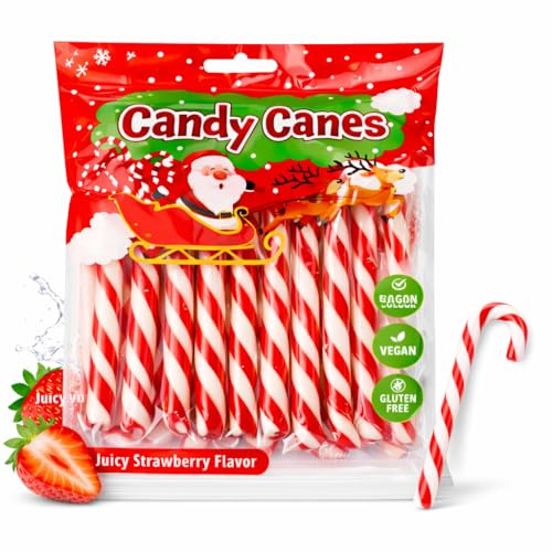 Lot de 10 Candy Canes à la Fraise – Bâtons de Sucre Rayés Rouge et Blanc, 13 cm – Bonbons Durs Individuels pour Noël, Décoration, Cadeaux et Snacking