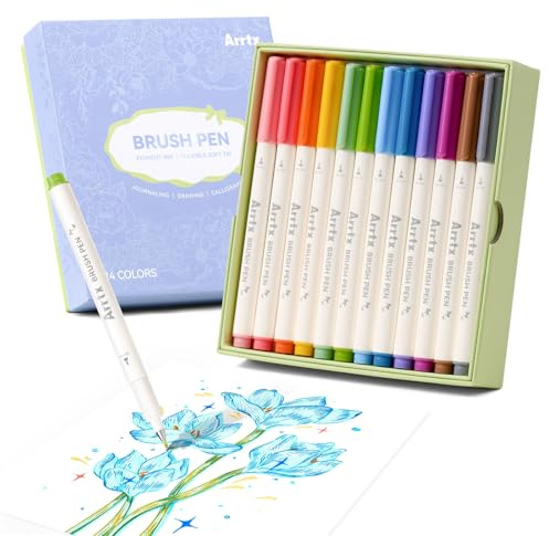 Arrtx Pinselstift Set 24 Farben, Brush Pen mit Elastischer Spitze, Schnelltrocknend & Wasserfest, Kalligrafie Stifte für Handlettering, Journal, Sketching, Zeichnen