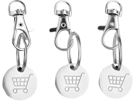 Solvio 3PCS Shopping Trolley Token Keyring UK Pound Coin Replacement, Durable Metal Trolley Coin with Key Clip, Reusable Supermarket Cart Tokens for Gym Lockers & Everyday Convenience
