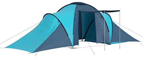 Mhdvray 6 Personen Campingzelt, Familienzelt mit 2 Schlafkabinen für Outdoor Urlaub, Großes Outdoorzelt für Camping mit Fiberglas Gestänge, 576 x 235 x 190 cm, Blau und Hellblau