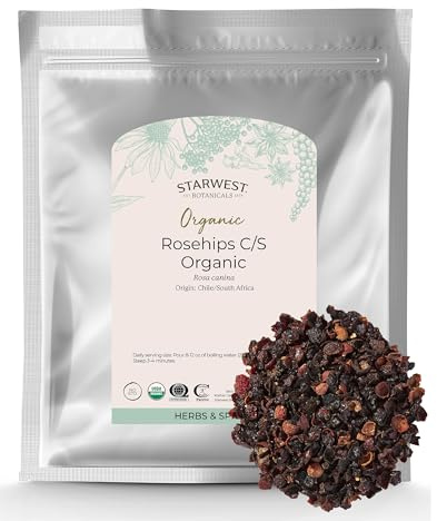 Starwest Botanicals Rosehips Organic - Dried Herb for Tea & Baking, Seedless, Cut & Sifted, Certified Kosher, Non-GMO - Bulk 1 lb Bag