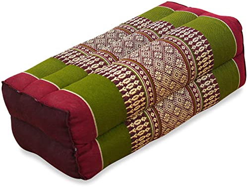 livasia Block Yogakissen eckig - 17x34x12cm - Meditationskissen mit Kapok, Stützkissen Bolster rechteckig, Yoga Pilates Zubehör Nackenkissen, Thaikissen fest handgefertigt (Rot/Grün)