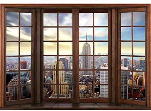 Runa Art Fototapete Fenster New York Modern Vlies Wohnzimmer Schlafzimmer - Made in Germany - 308 x 220 cm Blau 9384010b