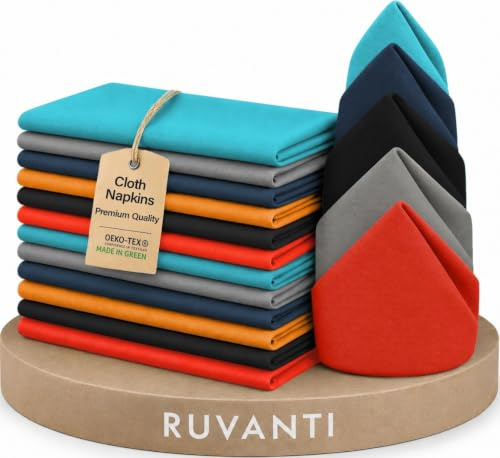Ruvanti Mehrfarbige Stoffservietten, 45,7 x cm, langlebige Leinenservietten – weich und bequem, Wiederverwendbare Stoffservietten perfekte Tischservietten/Baumwollservietten für den Heimgebrauch
