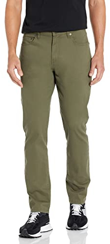 Amazon Essentials Pantalon en Sergé Stretch 5 Poches Coupe Athlétique (Grandes Tailles Disponibles) Homme, Vert Olive, 30W / 30L