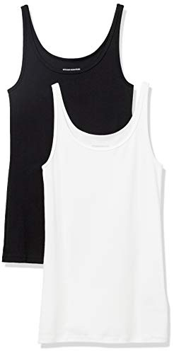Amazon Essentials Women's Slim-Fit Thin Strap Scoop Neck Tank Top, Pack of 2, Black/White, X-Large