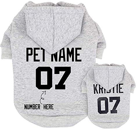 Didog Hunde-Kapuzenpullover, personalisierbar, Hundepullover, mit Namen und Nummer, für Pudel, Yorkie, kleine und mittelgroße Hunde, Grau, Größe XXL