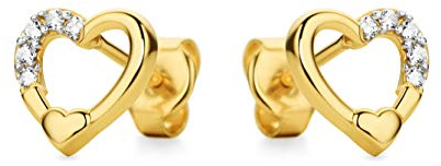 14 Karat 585 Ohrstecker Liebe Zirkonia Herz Italienisch Ohrschmuck Gelbgold