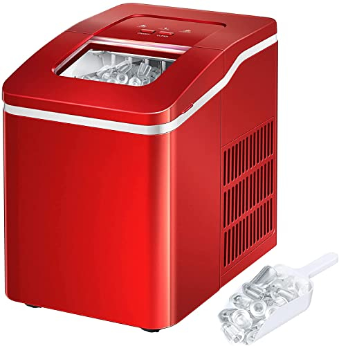 GOPLUS Eiswürfelmaschine, 12kg in 24 Std. Eiswürfelbereiter mit Selbstreinigung, 9 Eiswürfel in 8 Min., Ice Cube Maker mit 1,6L Wassertank & Eiswürfelschaufel, 31 x 22 x 30 cm (Rot)