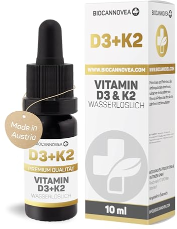 BIOCANNOVEA Vitamin D3 + K2 Tropfen 10ml - hochdosiert, Wasserlöslich & Mizelliert | stärkt das Immunsystem & die Knochengesundheit, Vitamine mit höchster Bioverfügbarkeit, ohne Zusätze