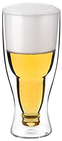CNGLASS Beer Glasses 13.5OZ/400ML,Double Wall Insulated Upside Down Glass,Set of 1,Beer Glassware