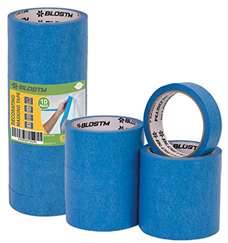 BLOSTM Blue Masking Tape For Painting & Decorating - 10PCS - 24mm X 20m Utilise for Labelling, 3D Printer Heated Bed or Decorators Tape For Painters - NO RESIDUE - 10 Pack