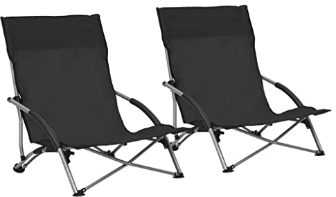 Chaises de plage pliables lot de 2 Noir Tissu