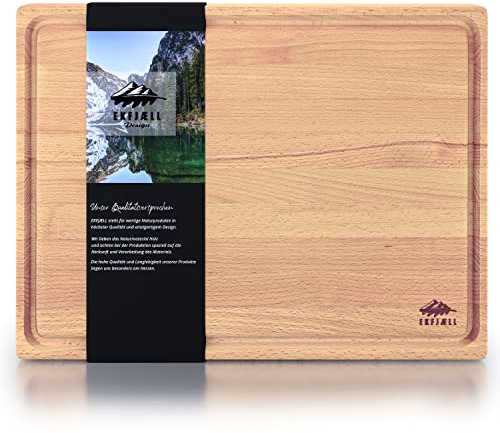EKFJAELL Planche à découper en hêtre avec rainure à jus 40 x 30 x 4 cm, antibactérienne & traitée à l'huile de tournesol - Bloc à hacher, planche à hacher en bois grande