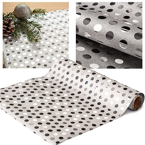 alles-meine.de GmbH Tischläufer/Tischdecke - Punkte - Glitzer & Silber - 2 Rollen - JE 28 cm x 250 cm - Weihnachten - Deko Stoff - Dekostoff - Metall - festlich Weihnachtsdeko ..