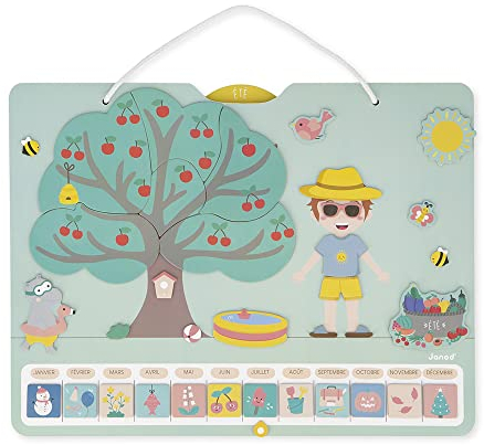 Janod - Jahreszeitenkalender – Holzkalender für Kinder 42 x 32 cm – magnetisch – 125 Magnete – Jahreszeiten lernen – auf Französisch – Ab 3 Jahren, J05470
