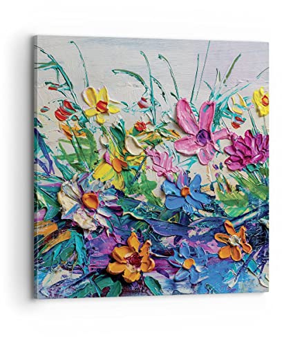 ARTTOR Bilder auf Leinwand 70x70cm Wandbild Botanik Blumen - 4521 | Farben Impasto Groß Wanddekoration Wohnzimmer Schlafzimmer Küche Wanddeko Wand Kunstdruck Wandkunst Wall Decor ARTTOR