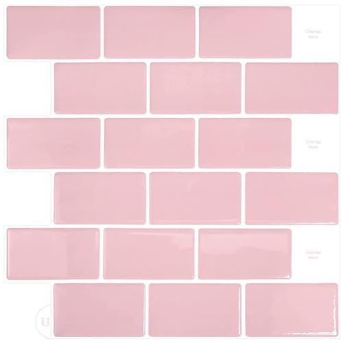 WoStick 10-Stück Rosa Fliesenaufkleber Küchenrückwand Fliesen Klebefliesen Fliesenfolie 3d Selbstklebende Küche Bad (30,5 x 30,5 cm)
