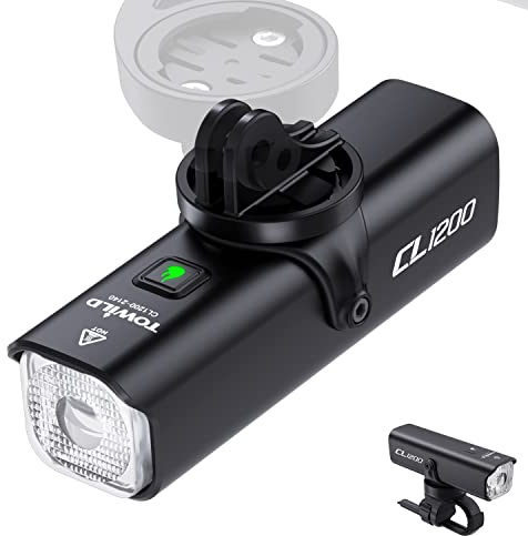 Éclairage Vélo Avant 1200 Lumens Lampe Vélo LED Puissante Rechargeable USB-C 5000mAh, IPX6 Étanche, Lumière Vélo Intelligente, Installation Normale ou sous Compteur Garmin/iGPSOPRT, VTT & Ville