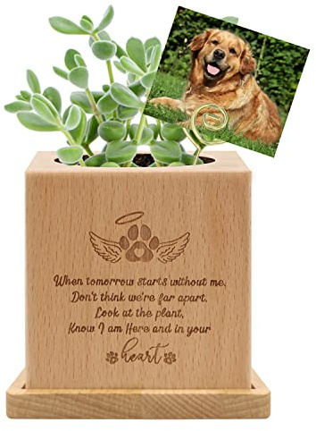 free-space Dog Memorial Gifts Wooden Plant Pot with Mat Succulents Indoor Remembrance Sympathy Gifts for Loss Pet (Style 1)