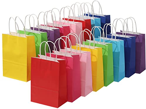 Cootato 24 Stück Geschenktaschen, 8 Farben Party Favor Taschen mit Griffen, Regenbogen-Geschenktüten aus Kraftpapier für Geburtstag, Hochzeit, Babyparty, Weihnachten