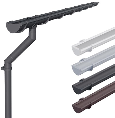 INEFA Dachrinnen Set NW100 / 100mm Kunststoff halbrund – Dachrinne 8m Länge Anthrazit 1 Dachseite – Regenrinne PVC für Gartenhaus Carport
