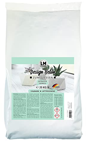 LM-Kreativ Design Beton - Ultrafein Express (18 kg) Beton zum Basteln. Extrem feiner & schnell trocknender Bastelbeton für sehr glatte und filigrane Oberflächen. Ideal als Gießbeton oder zum Abformen
