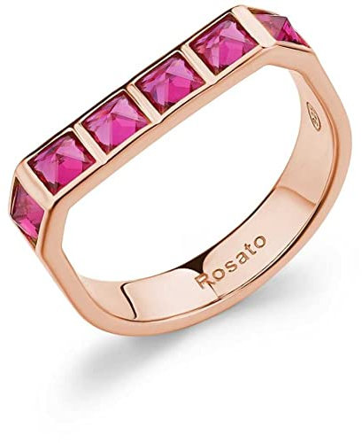 Rosato Damen Ring aus der Cubica Kollektion Schmuck 925 Silber mit Roségold vergoldet und 6 Rubin Zirkonia Größe 56 Die Referenz ist RZCU96C, Silber, Roségold