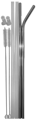 ThreeRs Drinking Reusable 2 Metal Straws 2 Plastic Straws 2 Cleaner Brush 2 Silicone Tips | 305mm, 12 Long Drinking Straws Set for 20oz 30oz 40oz Tumbler Cups Compatible with Stanley Water Bottle