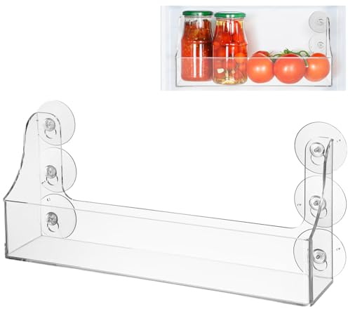 Suction Cup Shelf Fridge Drink Organizer Clear Acrylic Refrigerator Storage Shelf 5 Bottle Drink Organizer for Fridge, Suction Cup Spice Rack Shower Shelves for Kitchen Bathroom