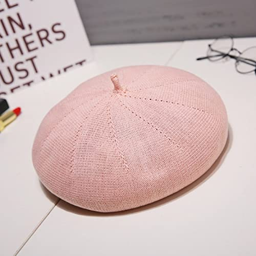 tcax Baskenmütze Damen Sommer Baskenmütze Hüte Für Frauen Flache Kappe Stricken Baumwolle Hüte Dame Mädchen Baskenmütze Knochen Weibliche Maler Hut Sonnenkappe,Pink,56-59Cm